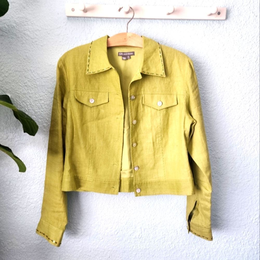 Kelly and Diane 100% linen embellish pineapple Safari Coastal jacket